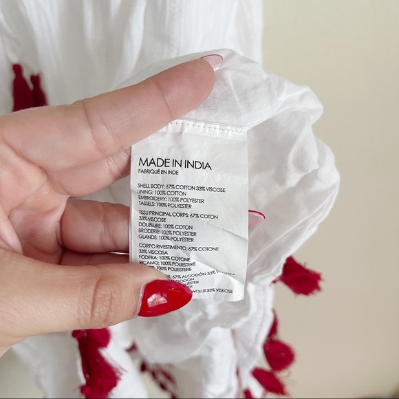 Club Monaco White Red Embroidered Tassel Dress MIDI - Picture 7 of 8